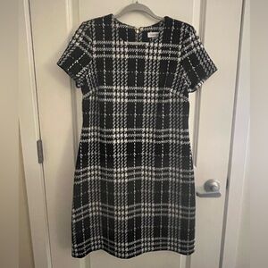 Calvin Klein Black and White Checkered Midi Dress